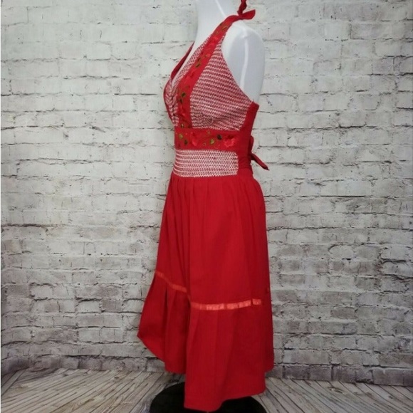 Vintage 60s Red Halter Dress Floral - Picture 4 of 6